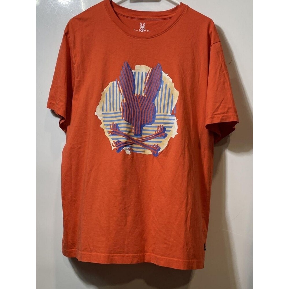 Psycho Bunny Orange Crewneck Tee with Striped Bunny Graphic